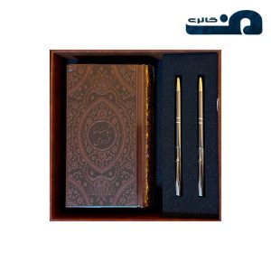 ست هدیه مدیریتی شاهنامه فردوسی با جلد چرمی و دو عدد قلم در جعبه کادویی